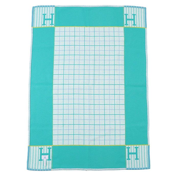 HERMES エルメス ブランケット アヴァロン H ロゴ ジャガード ダブルフェイス ウール × カシミヤ ベビープレード 属 メンズ レディース ユニセックス サックスブルー イギリス製