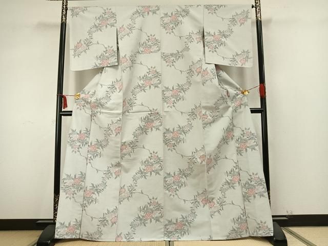 お楽しみに。 平和屋着物▽上質な紬 単衣 草花文 正絹 ♥ AABA7769fy