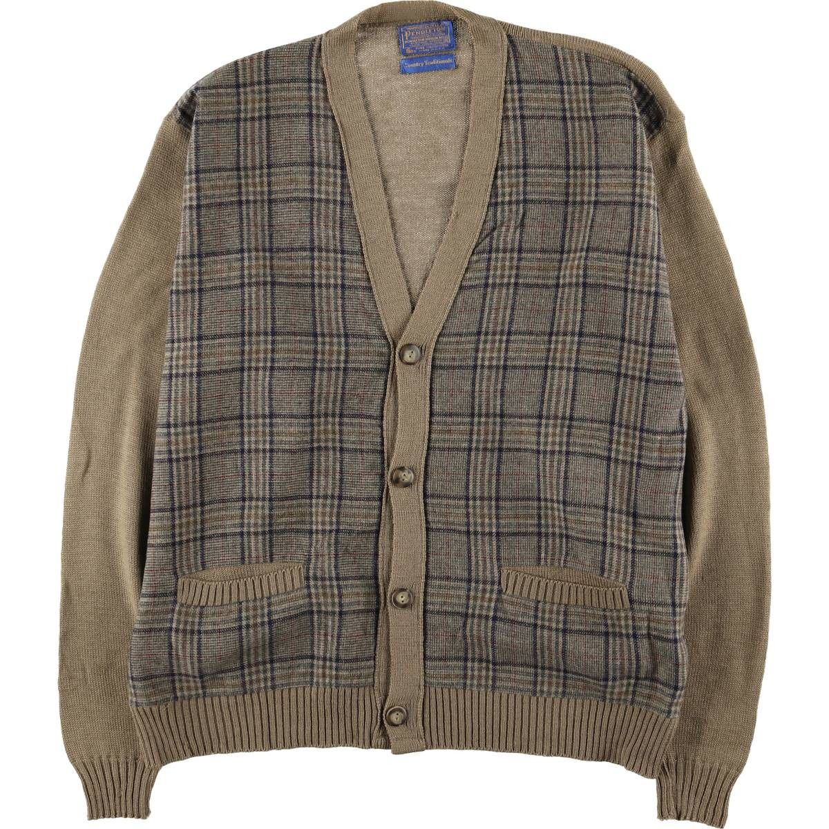 古着 70年代 ペンドルトン PENDLETON Country Traditionals ガンクラブチェック ウールニットカーディガン メンズXL相当|eaa581885