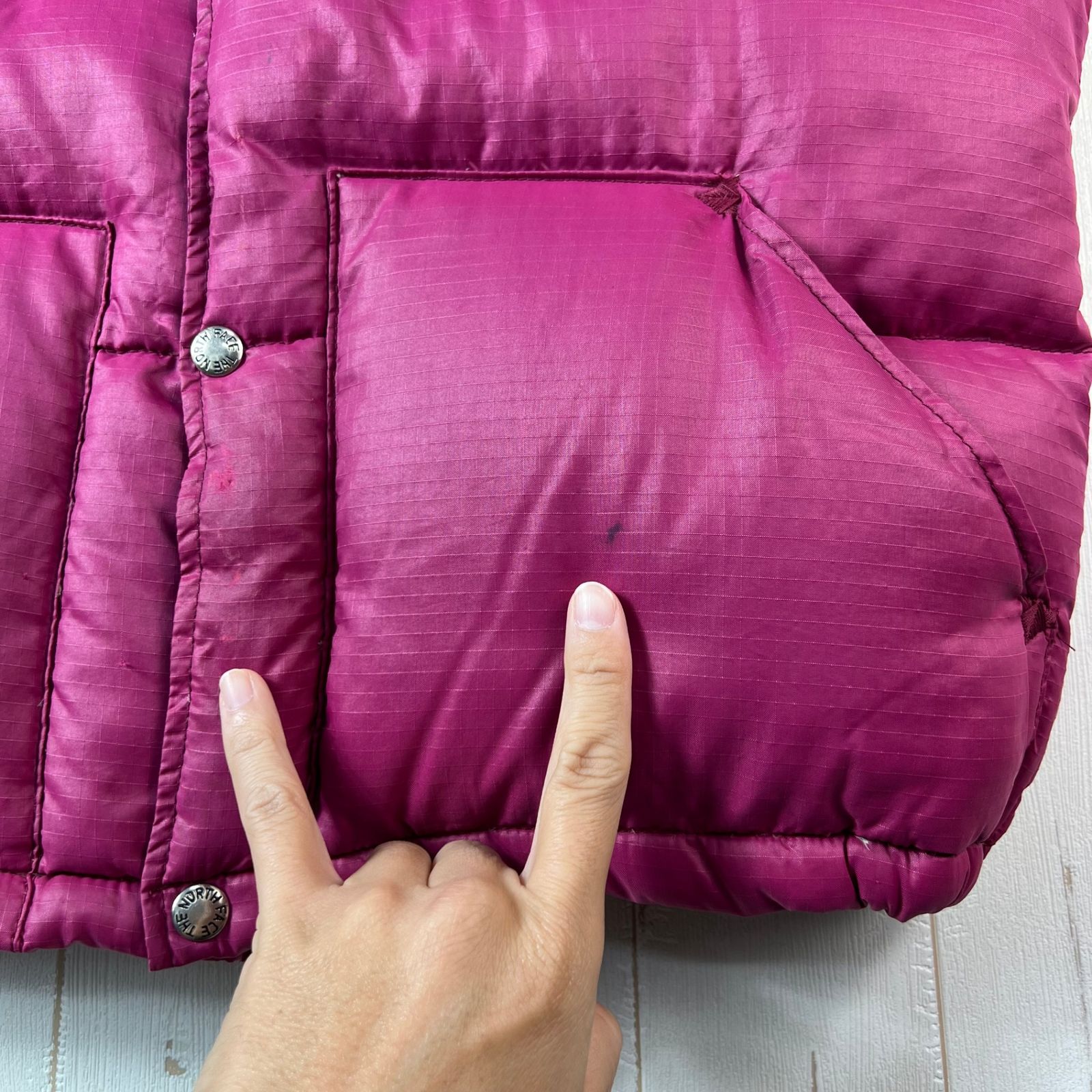 Men s パープル系 1970 The North Face ザ ノースフェイス リップストップナイロン ダウン ベスト Ripstop Nylon Down Vest 茶タグ 旧タグ モデル ウェア ト