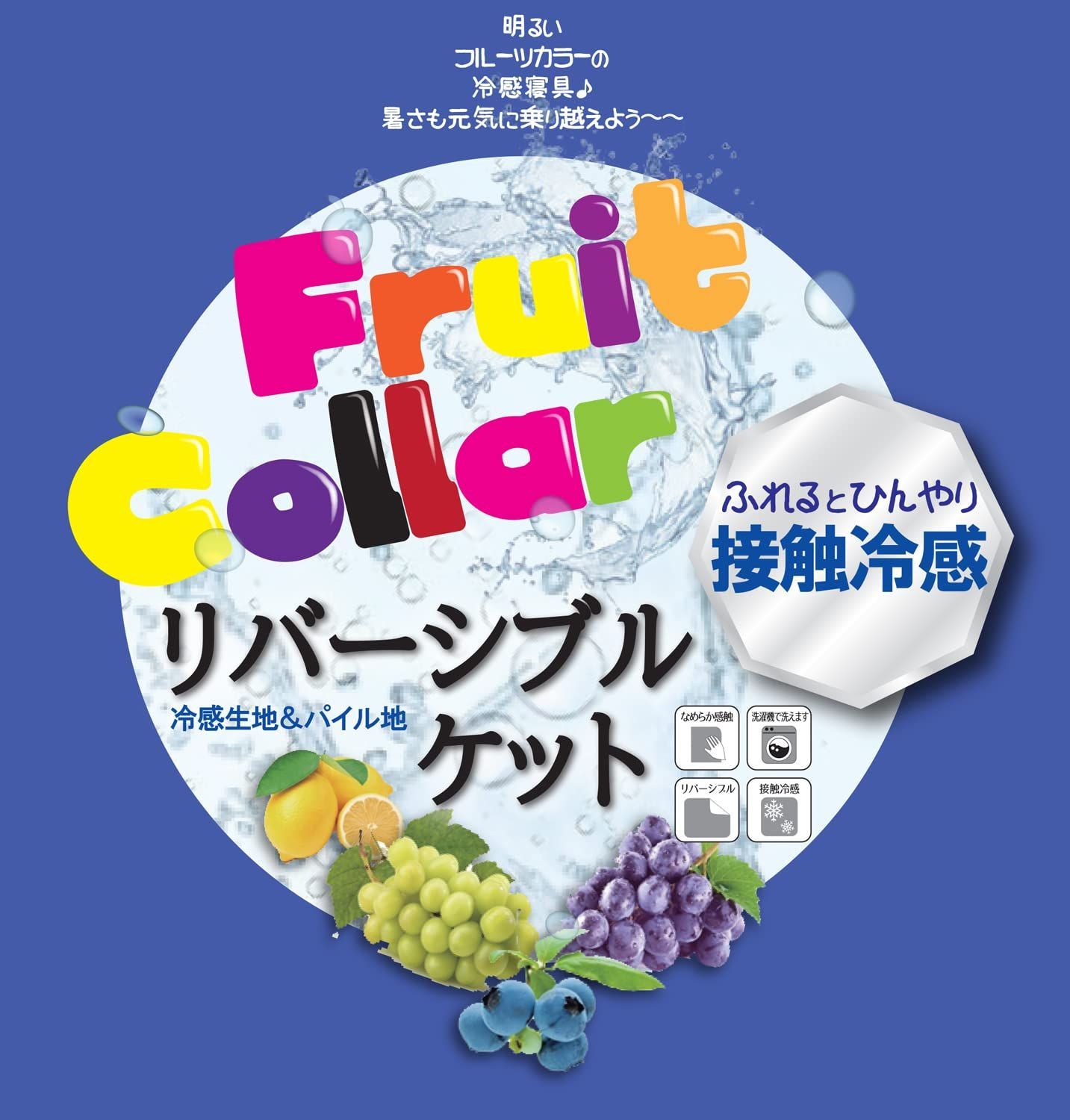 夏寝具 車中泊 ひんやり柔らか接触冷感 FRUIT COLLAD リバーシブルケット ブルーベリー クォーターサイズ70 x 100 cm 2.ブルーベリー