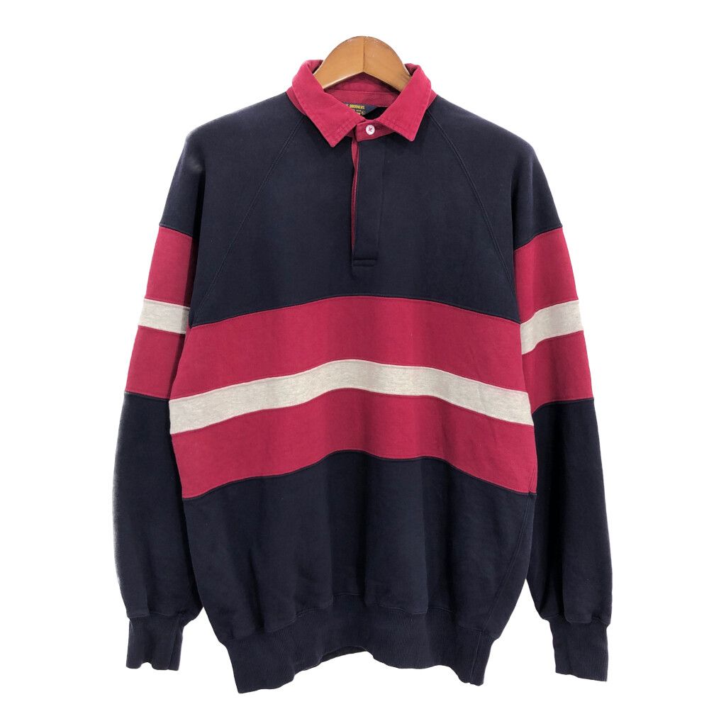 90年代 Brooks Brothers ブルックスブラザーズ 長袖ポロシャツ ラガーシャツ ボーダー ネイビー (メンズ L) 中古 古着 R1648