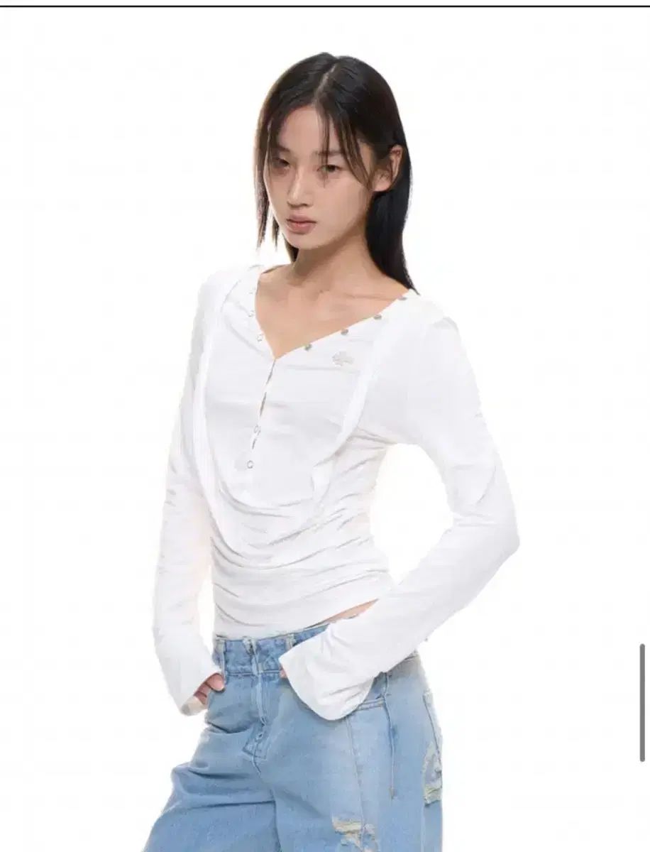 2000 アーカイブ DRAPED HENLEY TOP WHITE