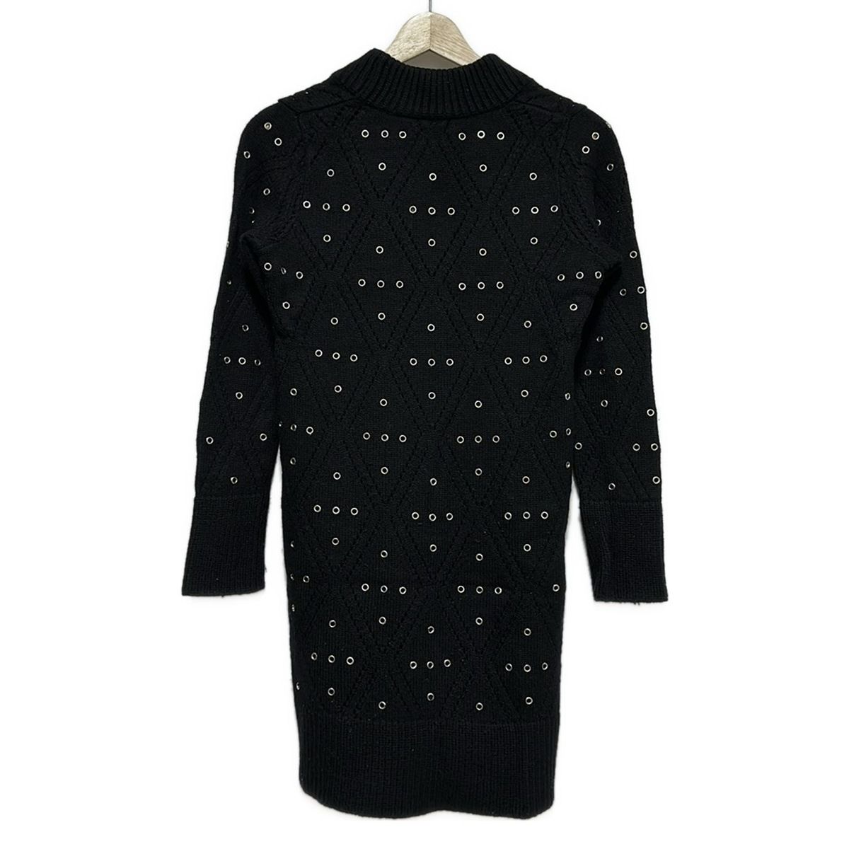 PRINGLE1815 プリングル ワンピース サイズM レディース - 黒 Vネック 長袖 ひざ丈 ニット