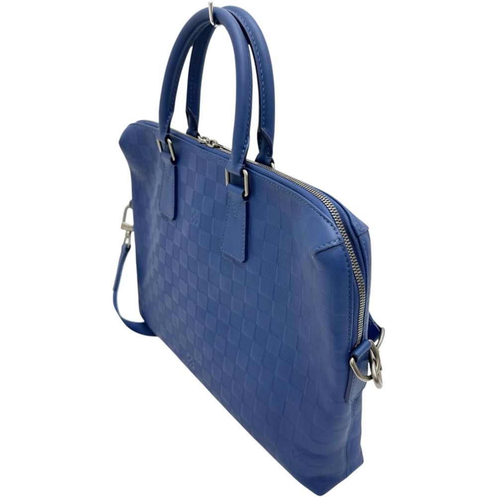 LOUIS VUITTON ルイ ヴィトン ダミエアンフィニ M41328 ポルトドキュマン 2WAYショルダーバッグ ブリーフケース レザー ブルー 艶消しシルバー金具 メンズ 真子質店 BL