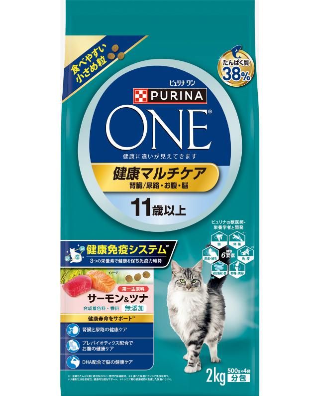 同梱不可 3個セット ピュリナ ワン キャット ドライ 健康マルチケア 11歳以上 サーモン＆ツナ 2kg