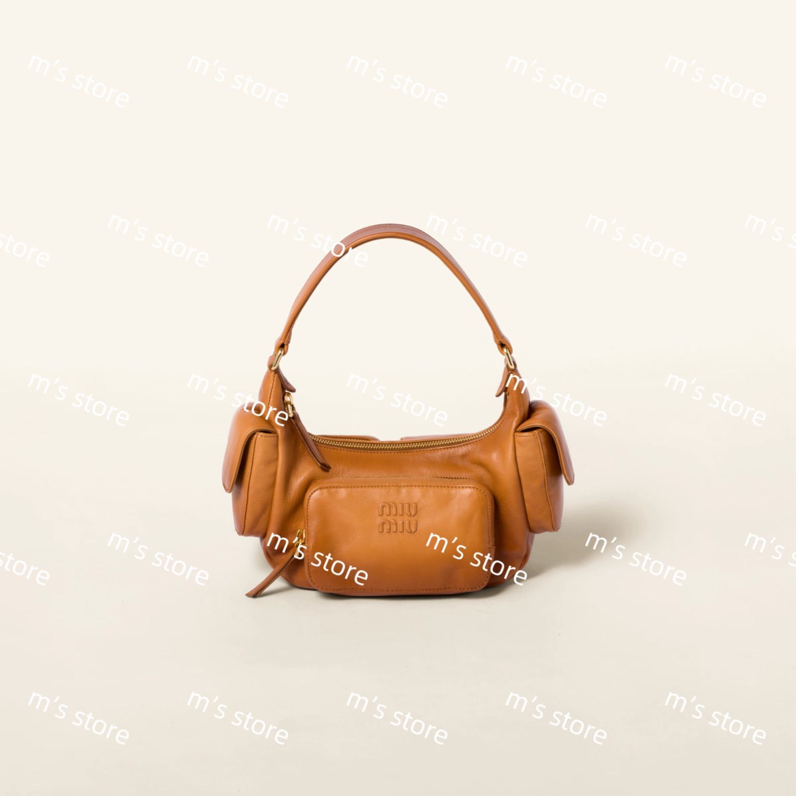 miu miu ベージュ レザー バッグ サンドベージュ ボー レザー バッグ | Miu Miu