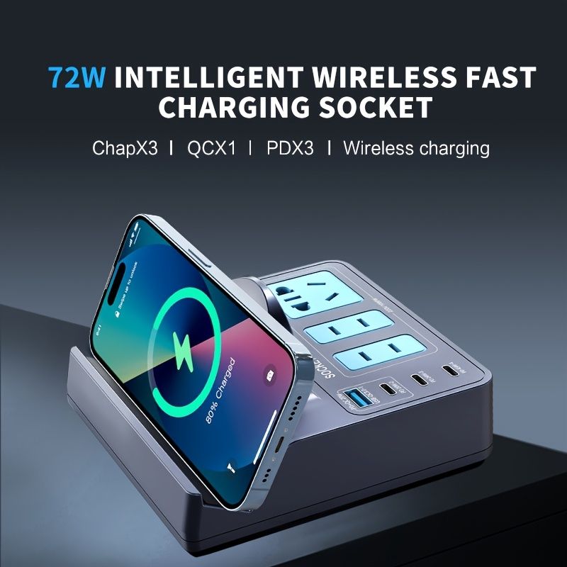 72W高速充電ソケット、携帯電話、ノートパソコン、モニター、ファン、テレビなどに対応するマルチポート充電をサポートするワイヤレス充電器