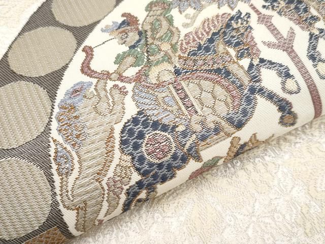 平和屋本店□極上 本場筑前博多織 八寸名古屋帯 四天王文 逸品 未使用  