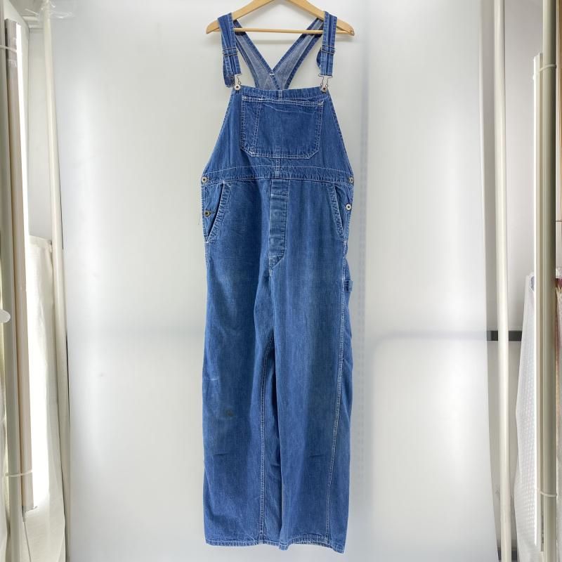 ブランド不明 40s デニムオーバーオール 月桂樹ボタン 二本ステッチ size L相当 24