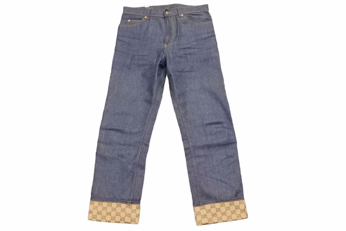 GUCCI デニム 極美品 GUCCI グッチ GG 折り返し付き デニムパンツ ダークブルー 現行