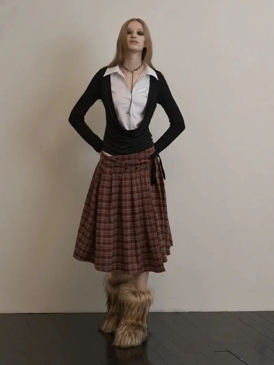 EXE のセットアップ チェック ラップ スカート 赤 GULLKHAN_COM