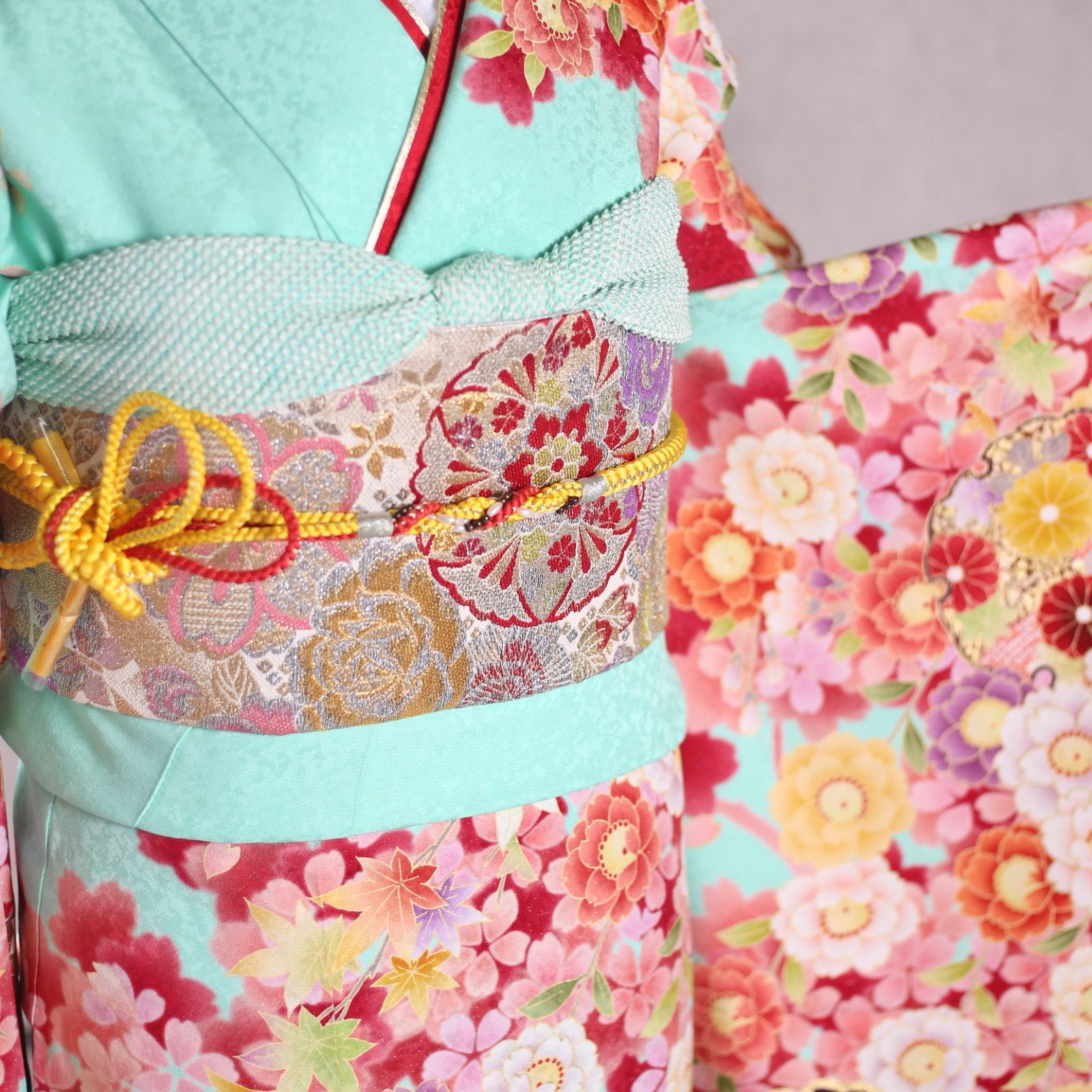 振袖フルセット 振袖セット 振袖 Lサイズ 中古 水色×新古典 美品 成人