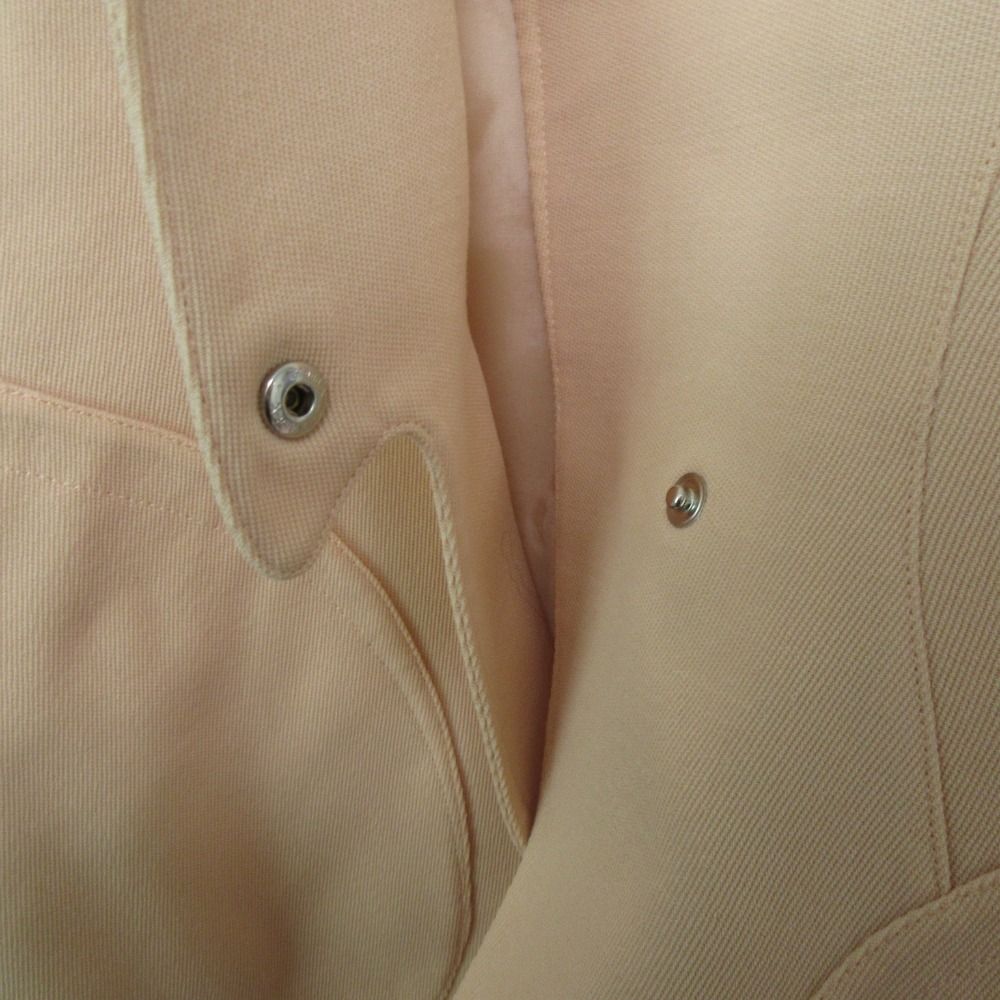 良品 Thierry Mugler ティエリーミュグレー ウール ノーカラージャケット+ひざ丈スカート セットアップ オレンジベージュ系 レディース 古着  USED