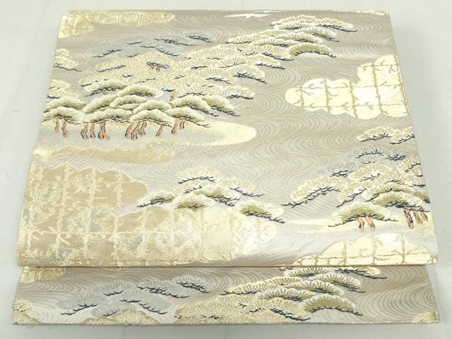 平和屋着物○西陣 服部織物謹製 六通柄袋帯 唐織 雲取り流水松鳥文  