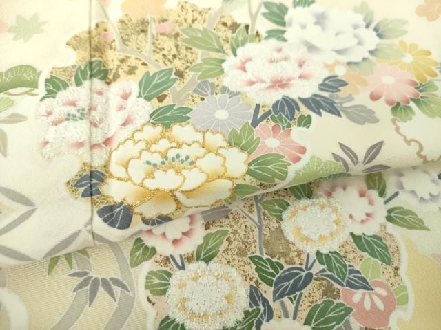 平和屋着物○色留訪問着 駒刺繍 流水雪輪吉祥花文 暈し染め 金彩 正絹