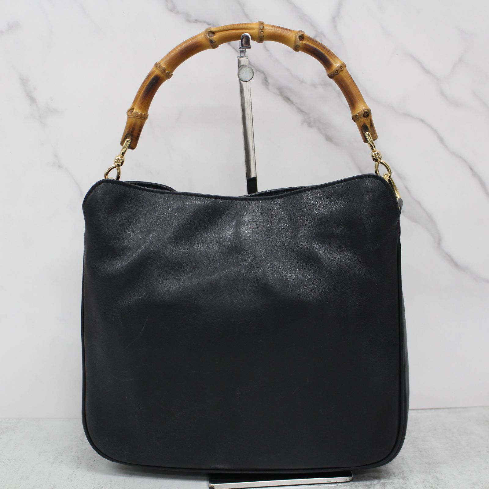 S455)【美品】GUCCI バンブー ハンドバッグ ワンショルダー ブラック 
