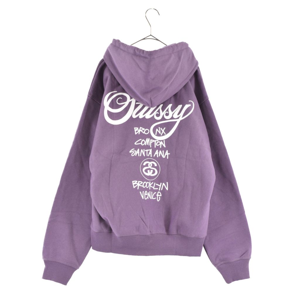 STUSSY ステューシー WORLD TOUR ZIP HOOD Grape ワールドツアーロゴジップアップパーカー パープル 3973792