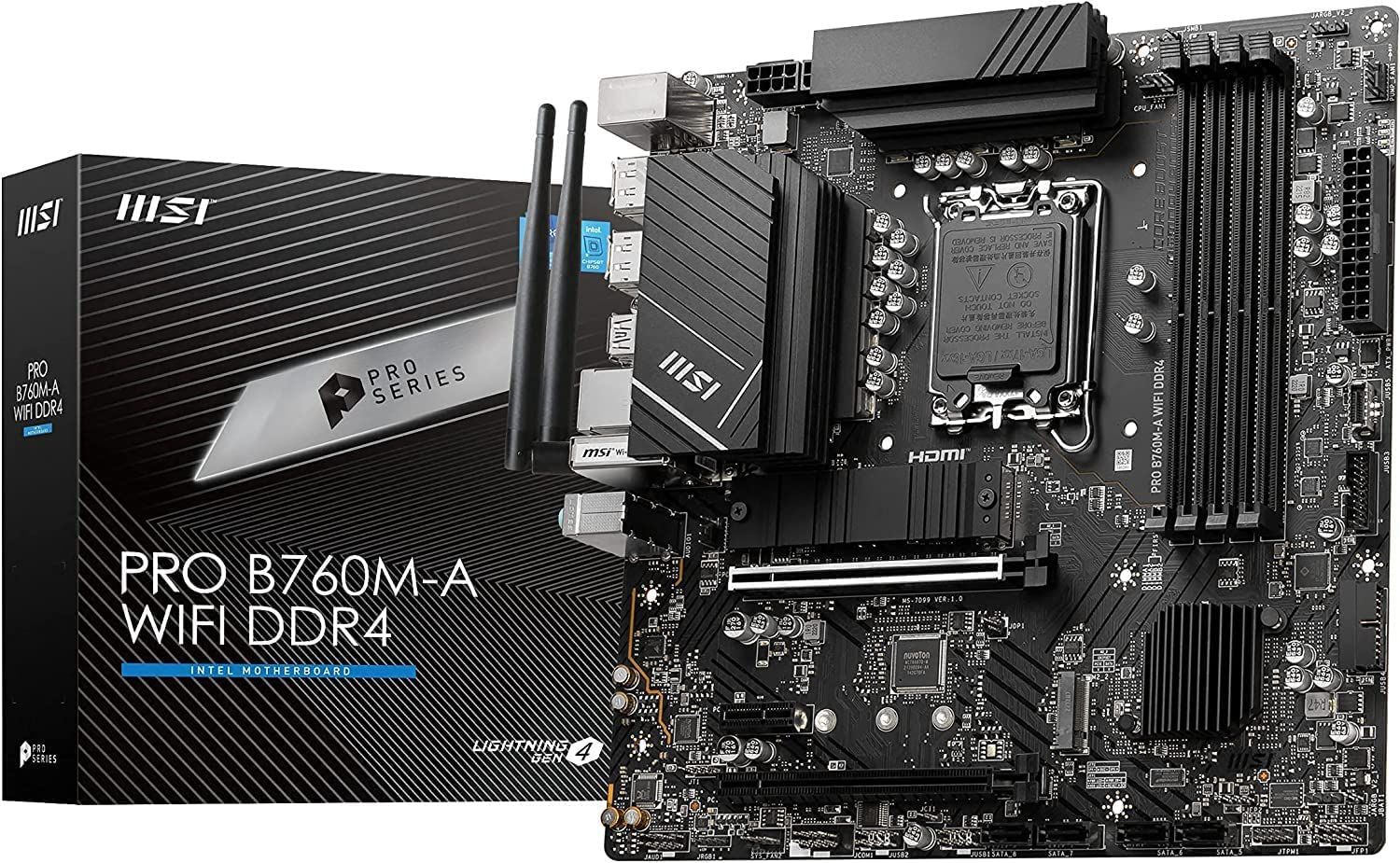 MSIマザーボード PRO B760M-A WIFI DDR4 第14 13 12世代IntelCPU LGA1700 対応 2xGen4高速M.2 最大4画面出力 Intel B760搭載 MB5996 Aモデル WIFI付定番mATX