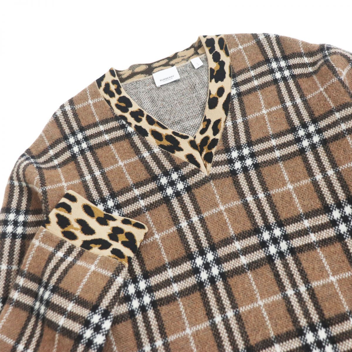 極美品□BURBERRY/バーバリー 4559477 チェック レオパード柄 カシミヤ×モヘア×シルク Vネック 長袖ニット/セーター 茶 L 国内 正規品 - メルカリ