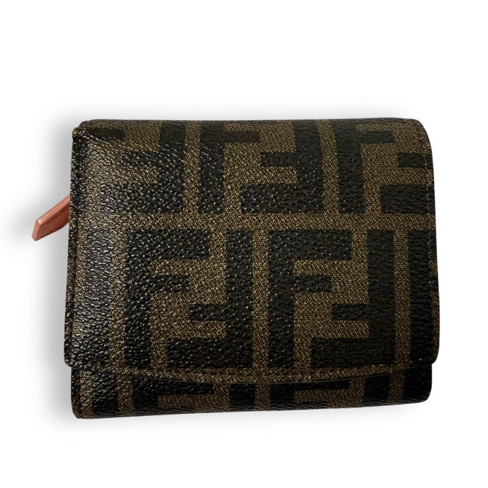 美品 FENDI フェンディ FF総柄 レザー 三つ折り財布 コンパクト