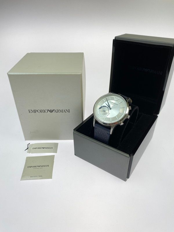 Emporio Armani エンポリオ アルマーニ HYBRID ANALOG WATCH ART3003 ハイブリッド スマートウォッチ メンズ レザーベルト 腕時計 シルバー|ネイビー 198-250427-em-04-min