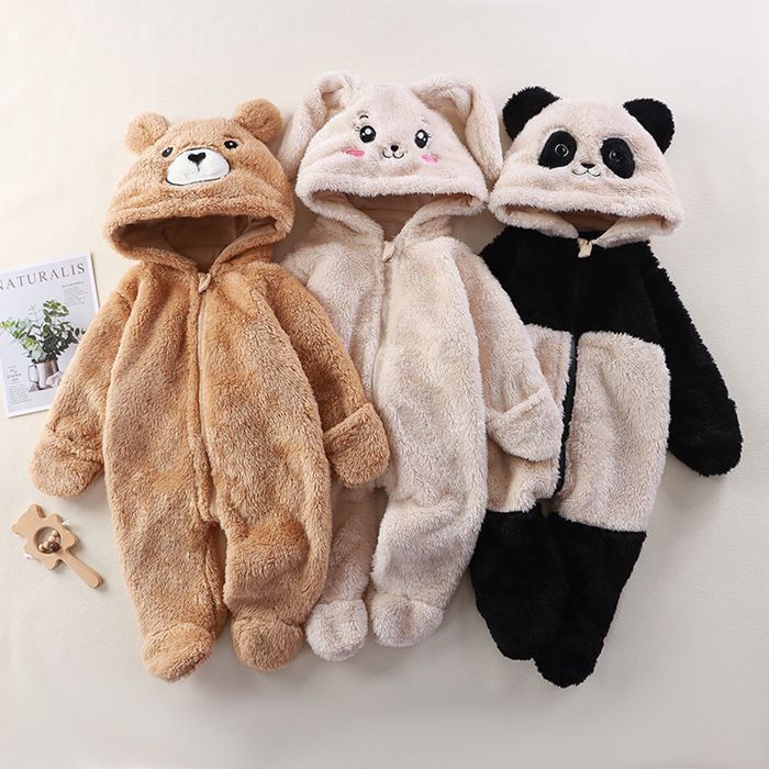 ロンパース ベビー服 パジャマ ルームウエア うさぎ クマ パンダ 赤ちゃん フード付き 新生児 あったか カバーオール 長袖 女の子 ボア もこもこ 寝袋 秋冬 普段着 ふわふわ 可愛い 暖かい ク