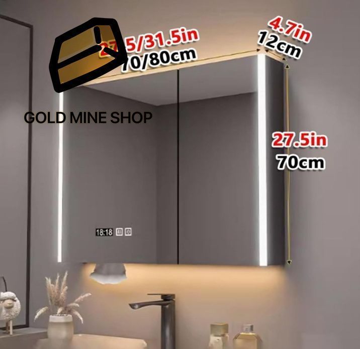 洗面 化粧台LEDライト付き 浴室お風呂 鏡スマート調光機能付き ミラーキャビネット 洗面所 浴室 ミラー 曇り止め 洗面化粧台 ミラーキャビネットLEDライト付き ミラーキャビネット 白 70cm