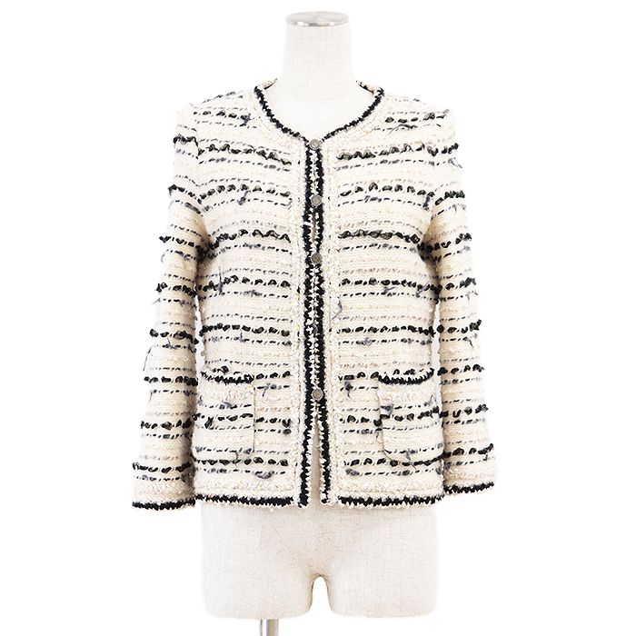 極美品 CHANEL アイボリー ブラック ツイード セットアップ38ウール