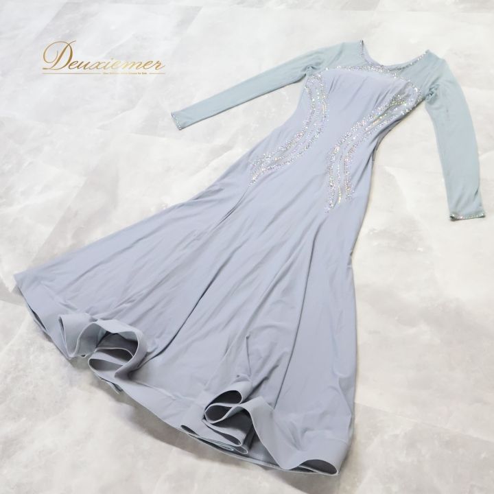 社交ダンス 衣装 ドレ ワンピース ドレス パーティ 発表会 グレー 灰色 無地 上品 シンプル グレイ系 感 エレガント ストレッチ おしゃれ 女性用 ショー 上品デザイン パーティー用 発表会用 LLC-HASEGAWATOSO_COM