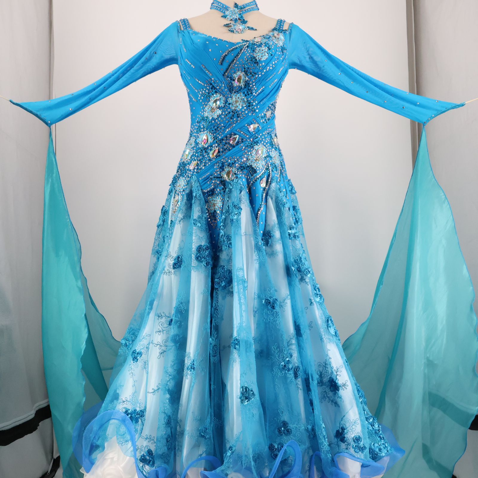 社交ダンス衣装ラテンドレスラベンダーキラキラフリンジ競技会ステージ