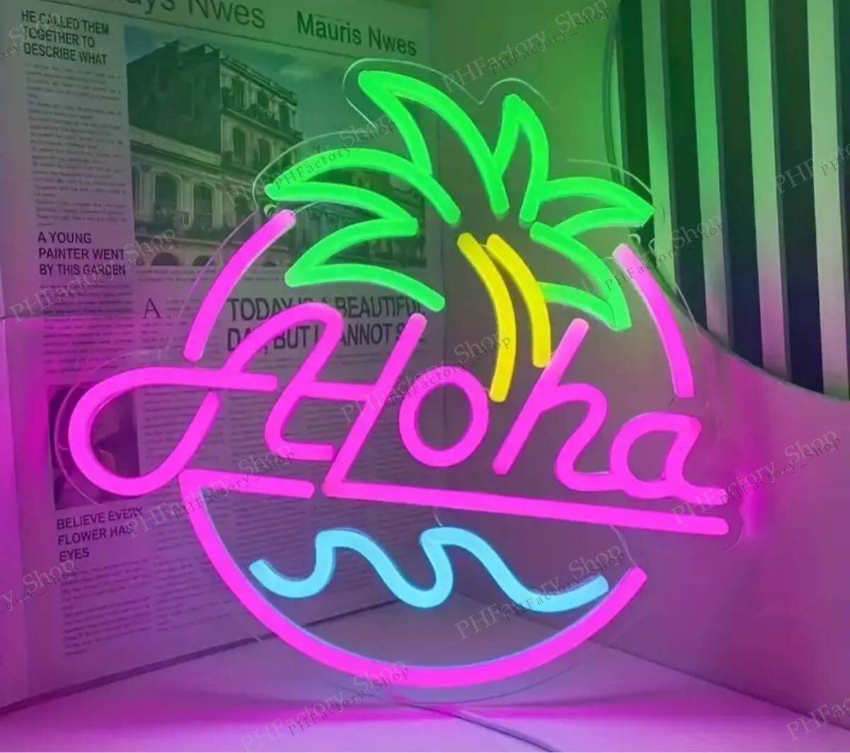 アロハ ネオンサイン ALOHA ハワイ アメリカ 雑貨 LED おしゃれ インテリア LED看板 ネオン ガレージ ディスプレイ 看板 サイン  壁掛け フラミンゴ ヤシの木 ビーチ 南国 カフェ バー パブ サイン 看板 ハワイアン雑貨 置物 雑貨 LEDライトBOX スタンドライト・テーブル  ...
