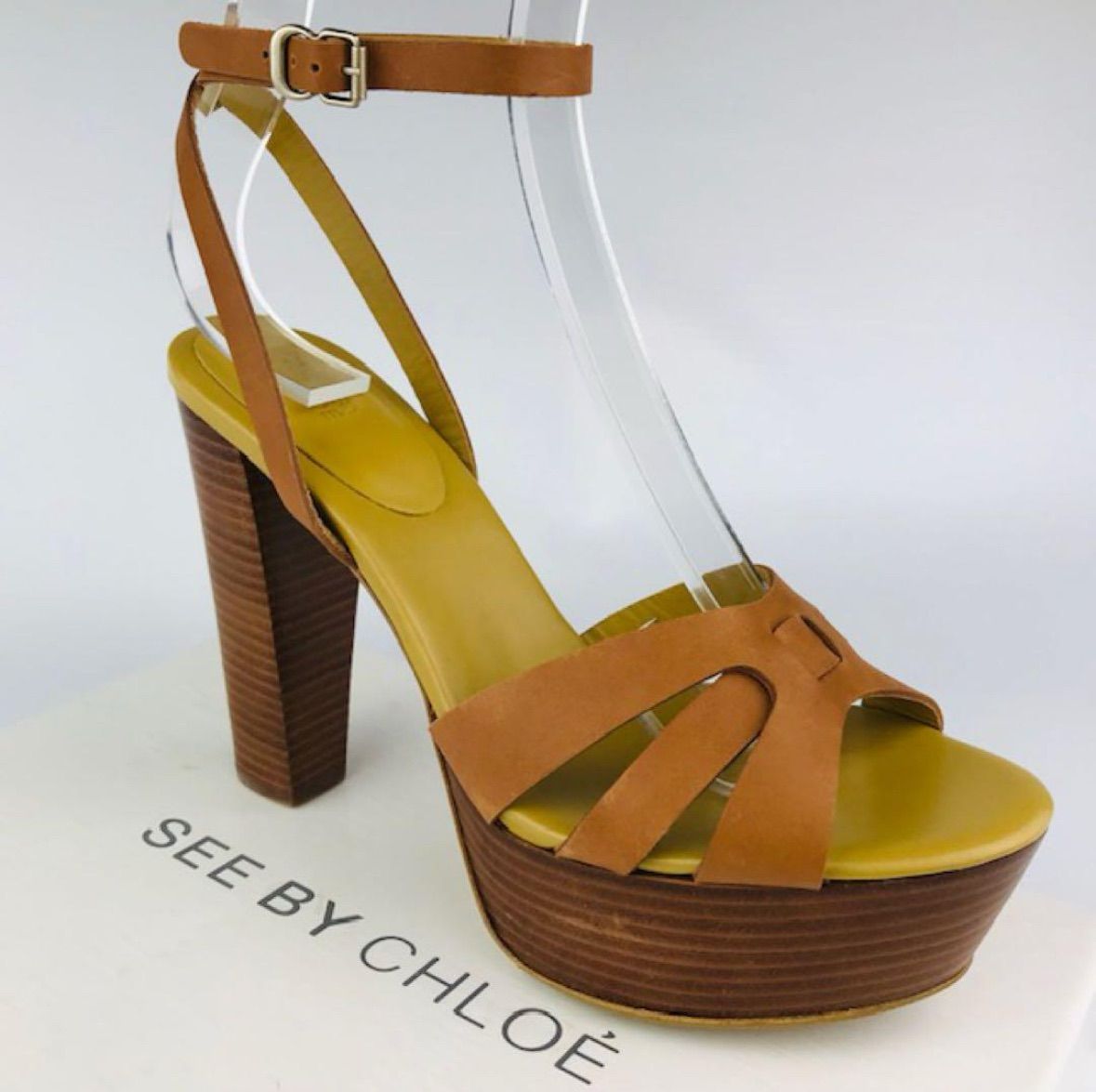 美品★シーバイクロエ・レザークロスストラップ チャンキー サンダル(37) 美品☆See By Chloe・シーバイクロエ レディース レザー クロス