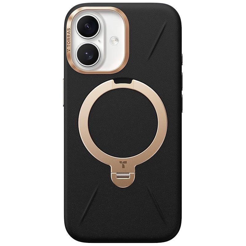 TORRAS iPhone 17 用 ケース 新感覚レザー スキンタッチ Ostand Q3 レザートーン MagSafe対応 リング スタンド 360°定点回転 縦横両対応 マグネット搭載 革 カメラコントロールボタン 米軍規格 耐衝撃 指紋防止 アンバー