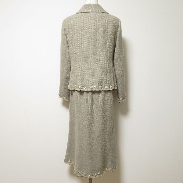 wnc スズキノリオ Norio Suzuki スカートスーツ セットアップ ベージュ グレー オートクチュール ビジュー ツイード レディース 965656