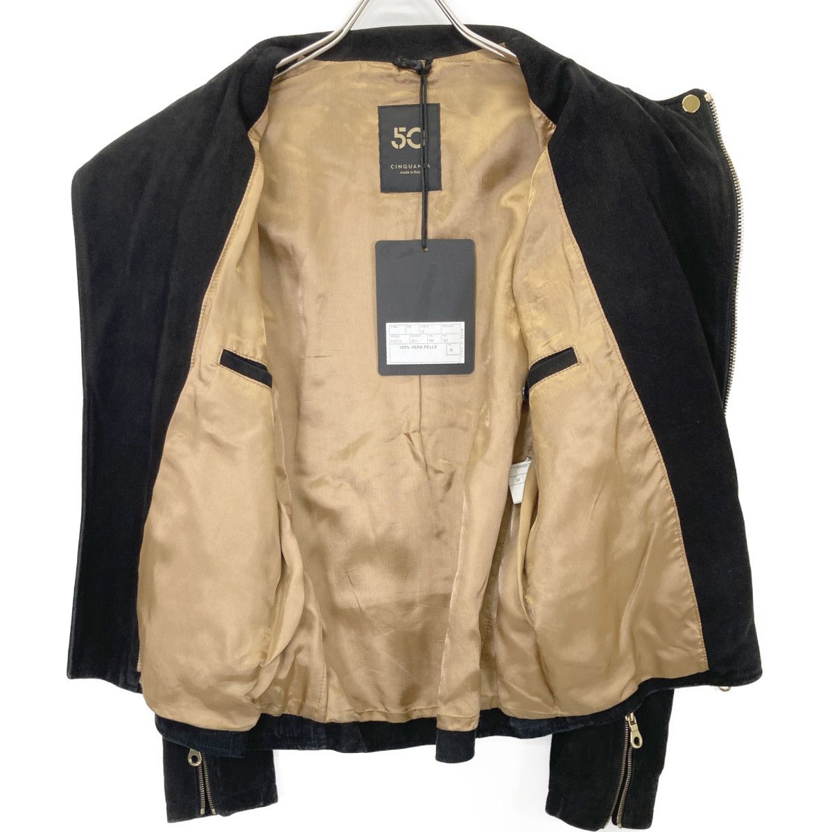 CINQUANTA チンクアンタ ﾌﾞﾗｯｸ H-517 ｽｴｰﾄﾞ ﾀﾞﾌﾞﾙﾗｲﾀﾞｰｽｼﾞｬｹｯﾄ 48