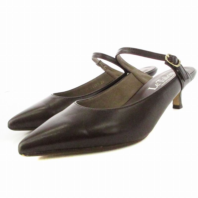 ルタロン Le Talon ミュール サンダル ストラップ ポインテッドトゥ ローヒール ピンヒール 靴 シューズ S 23cm 茶 ブラウン /MM ■OF