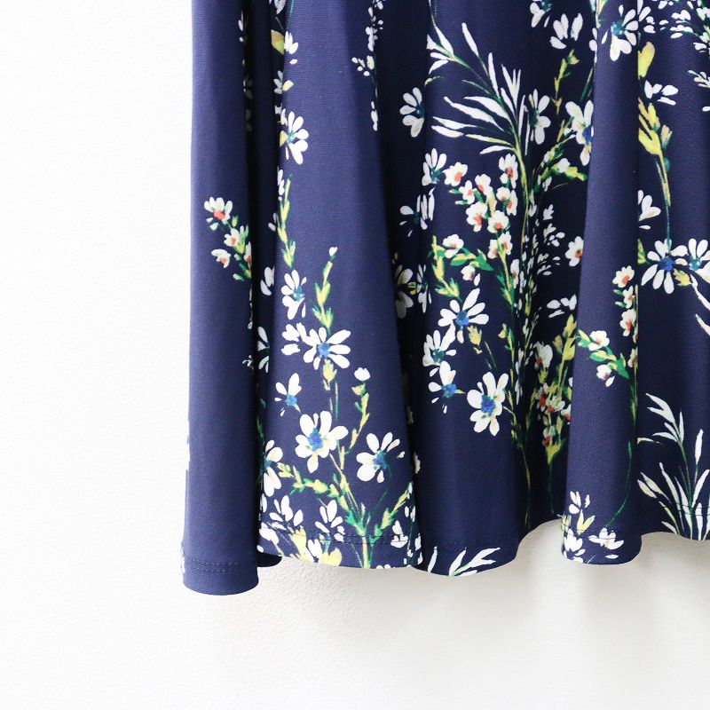 ローレンラルフローレン LAUREN RALPH フラワープリントギャザーワンピース 00 ネイビー┃花柄ドレス