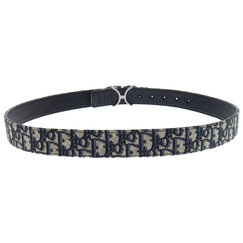 DIOR (ディオール) オブリーク総柄キャンバスベルト ベージュ/ネイビー