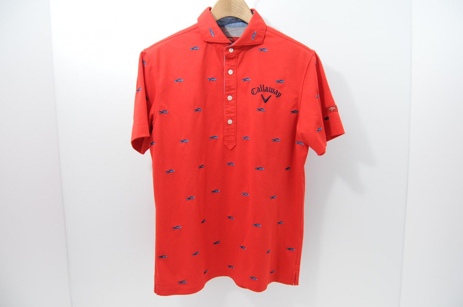 中古 メンズ キャロウェイ Callaway 半袖ポロシャツ L 赤 レッド 刺しゅう 車柄