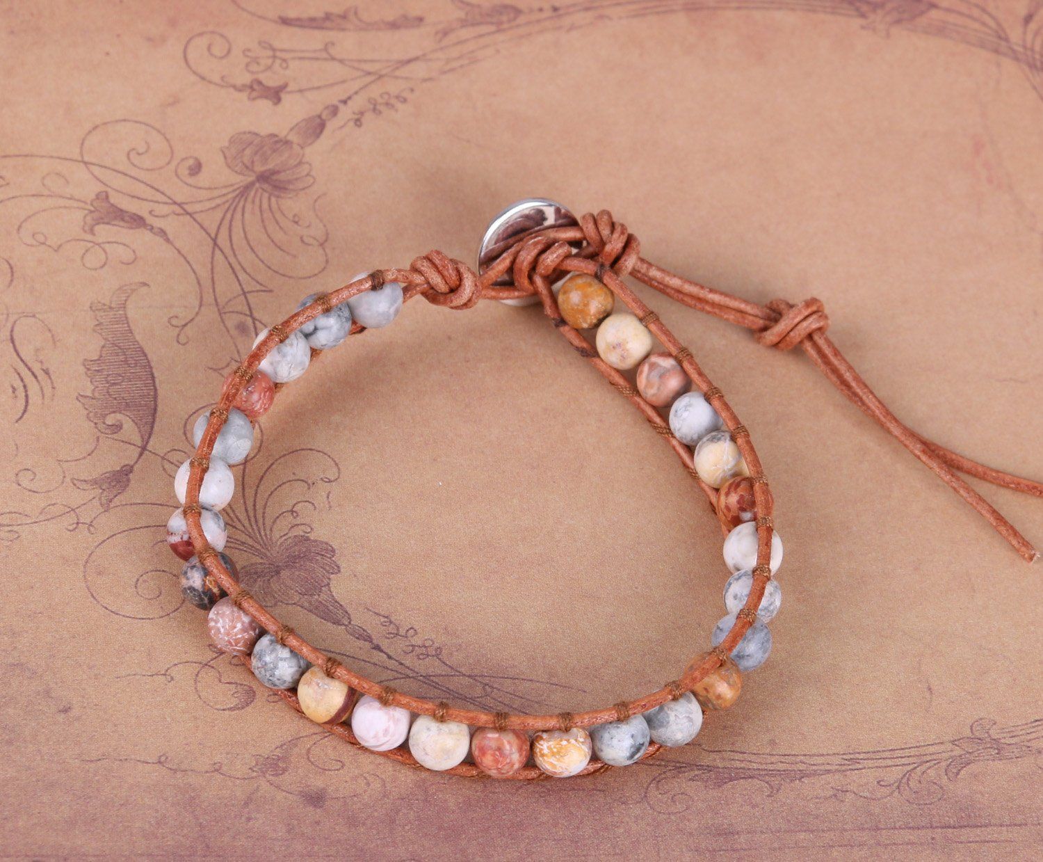  バングル レザー パワーストーン アンティーク ブレスレット 男女兼用 ビーズ ラップ 単連 KELITCH ブレスレット アクセサリー