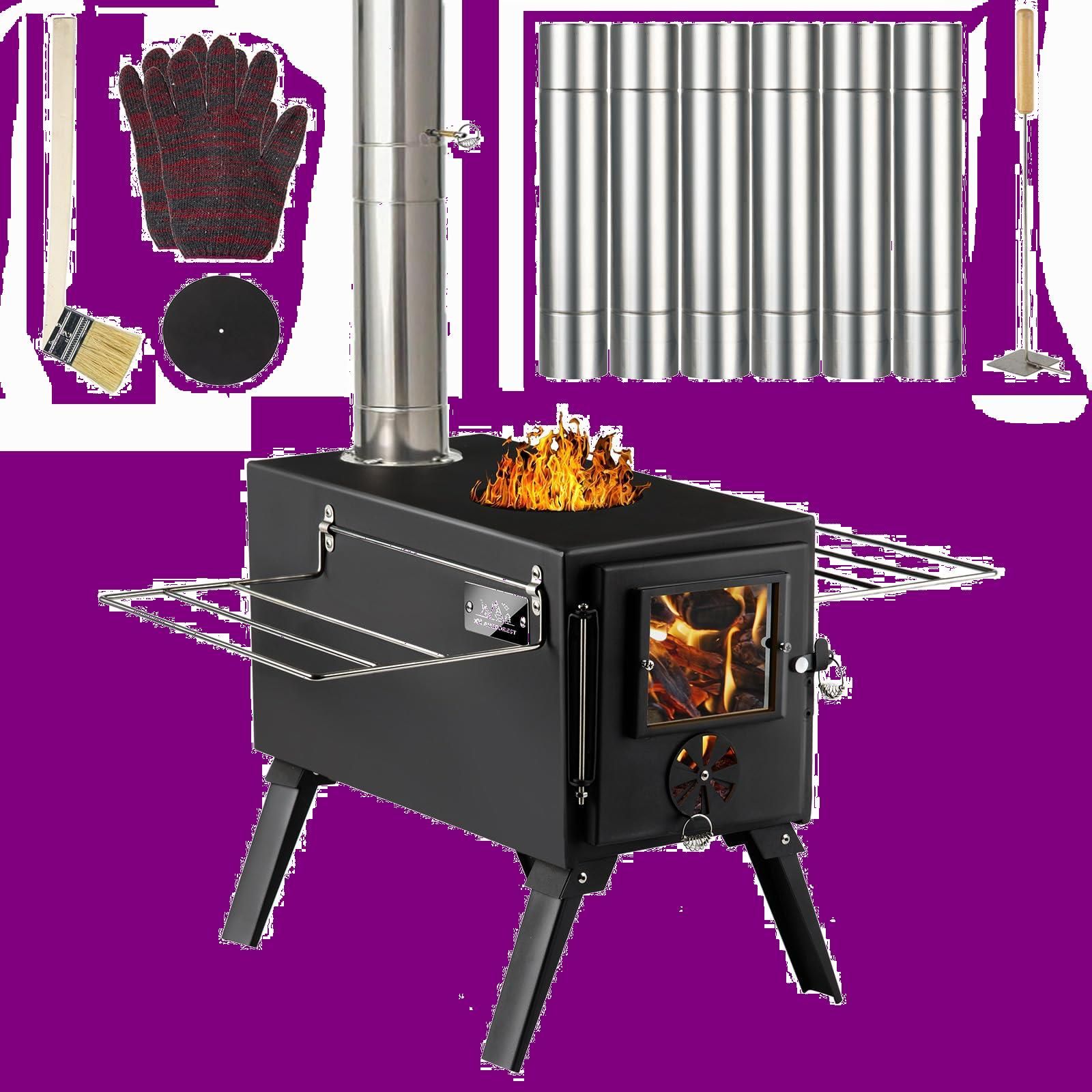 数量 ウッドストーブ アウトドア 焚火台 テント用 耐熱塗装 スチール製 コンパクト収納 バーベキューBBQ グリッド棚付き 耐熱ガラス 暖炉 7段階煙突 折りたたみ式 キャンプ用 冬 AVOFOREST 薪ストーブ
