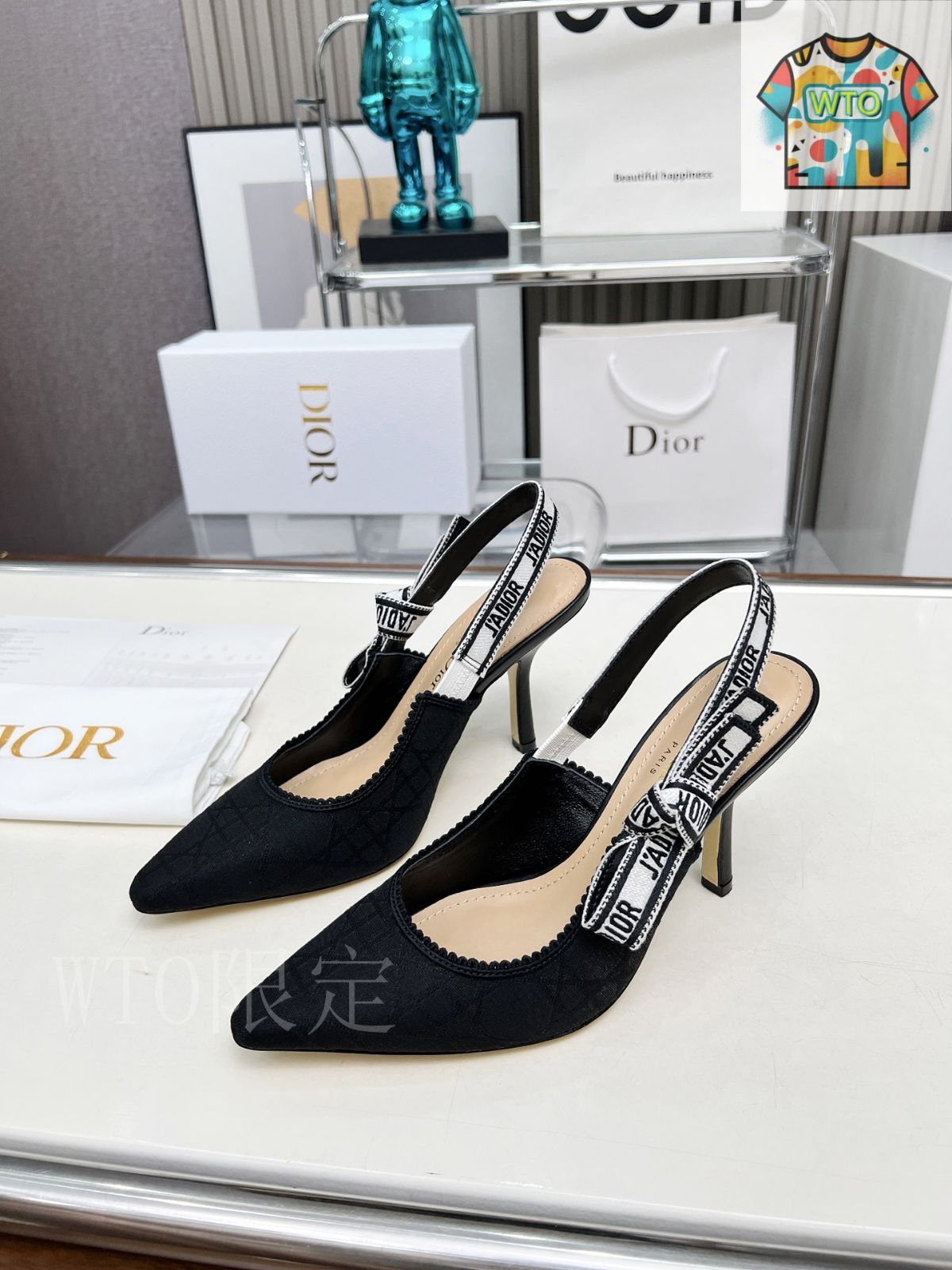 Dior ベージュ ハイヒールサンダル 保証カード付き Dior 刺繍ハイヒール アルファベットロゴリボンサンダル03