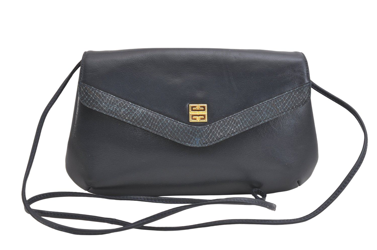 GIVENCHY ジバンシィ ヴィンテージ レザー ショルダークロスバッグ 財布 ネイビーブルー 2483N