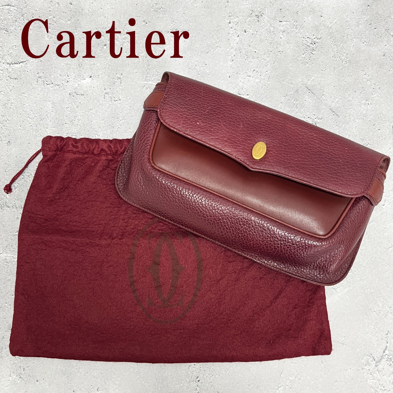 ◆正規品/鑑定済◆ Cartier カルティエ クラッチバック レザー ボルドー マストライン