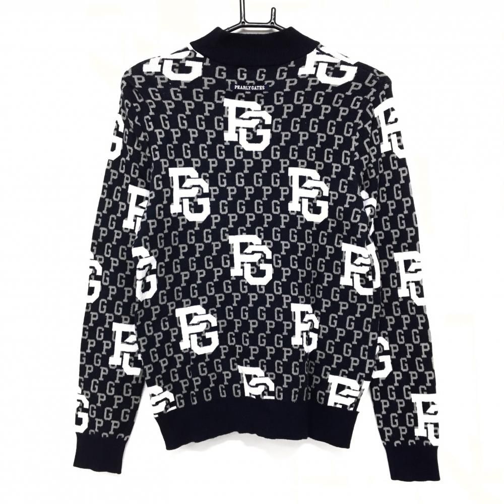 パーリーゲイツ ハイネックセーター ネイビー×グレー ロゴ総柄 コットン100% レディース 1 M ゴルフウェア 2025年モデル PEARLY GATES