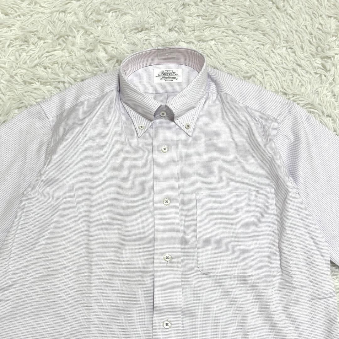 LORDSON 半袖ボタンダウンシャツ M パープル ホワイト