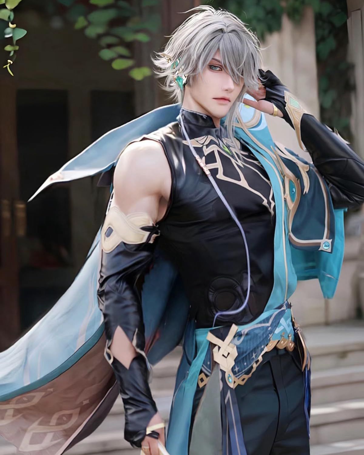 五次元 高品質 アルハイゼン コスプレ ウィッグ付き 書記官 原神 コスプレ衣装 フルセット コスチューム 大人用 仮装 文化祭 Genshin Alhaitha BJ0919ML04