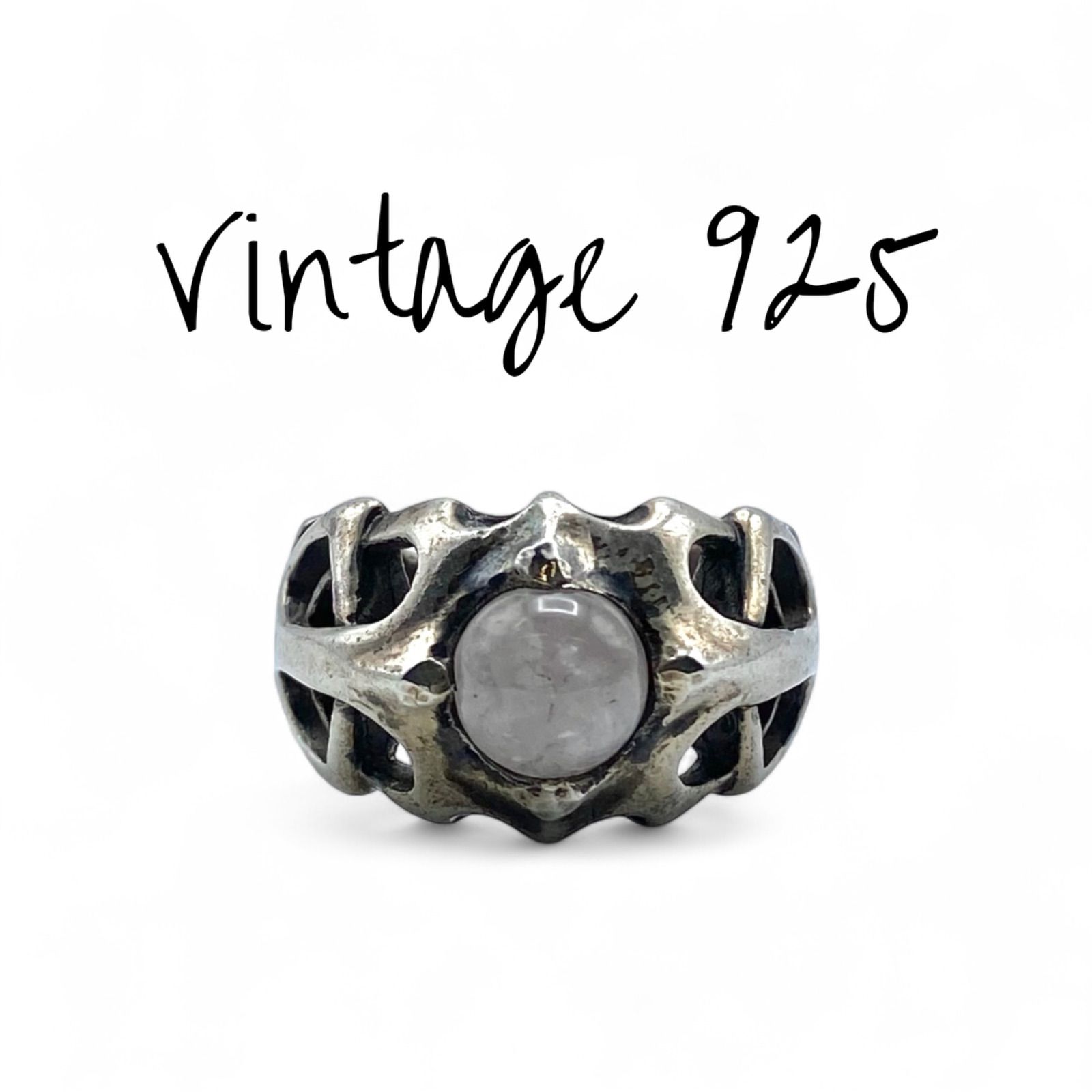 ミルキークォーツ】Silver 925 刻印 Vintage Design Ring シルバー 