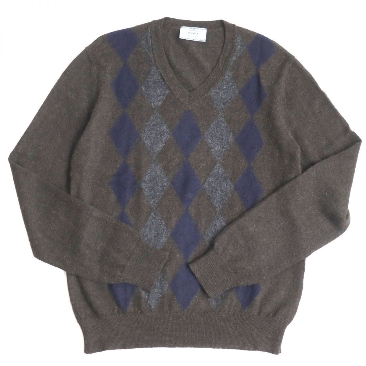 PRADA プラダ アーガイル ニット Vネック 48 アルパカ